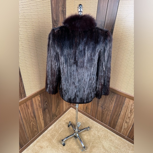 BEAUTIFUL VINTAGE DARK BROWN CORDED CORDUROY MINK & FOX COLLAR FUR COAT JACKET M - Picture 5 of 10